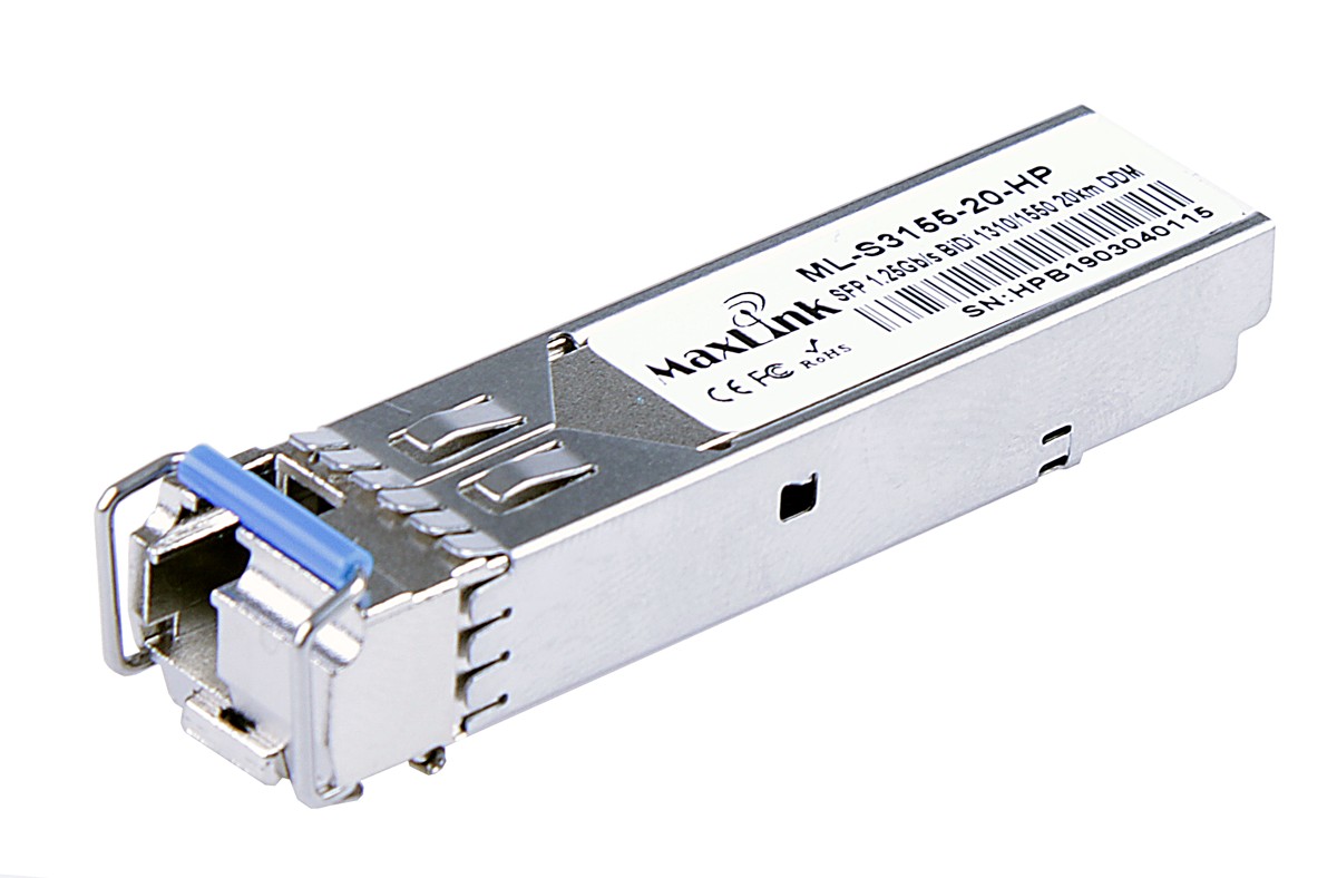 MaxLink 1.25G SFP optical HP module, WDM(BiDi), SM, Tx 1310/Rx1550nm, 20KM, 1x LC connector, DDM, HP comp.